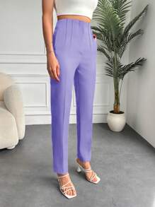 SHEIN Cottnline High Waist Seam Detail Suit Pants - Purple - View 4