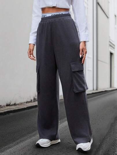 SHEIN Essnce Pantalones Rectos De Bolsillo Con Solapa