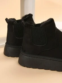 Fall/Winter Women's Solid Color Fringed Thermal Lined Thick-Soled Snow Boots Slippers,Fur Boots - Black - View 4