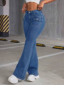SHEIN ICON Jednolity kolor Flared Jeans