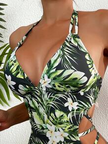 SHEIN Swim Đồ bơi một mảnh hở lưng họa tiết nhiệt đới mùa hè - Nhiều màu - Xem 3