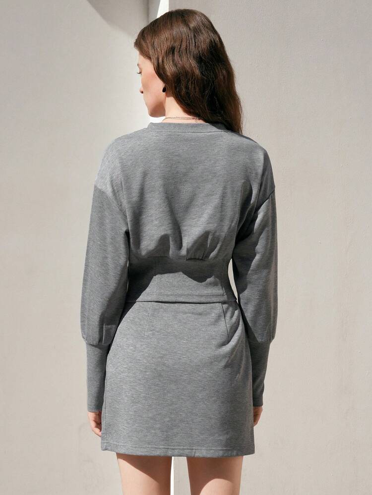 Solid Color Top And Skirt Two-Piece Set