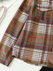 SHEIN Tween Girls' Plaid Flip Pocket Shirt And Comfortable Casual Pants Two Piece Outfit - Multicolor - View 3