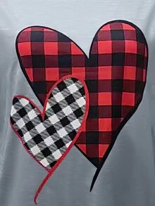 SHEIN LUNE 女士愛心條紋印花拼接長袖運動t恤衫 - 灰色 - 查看 5