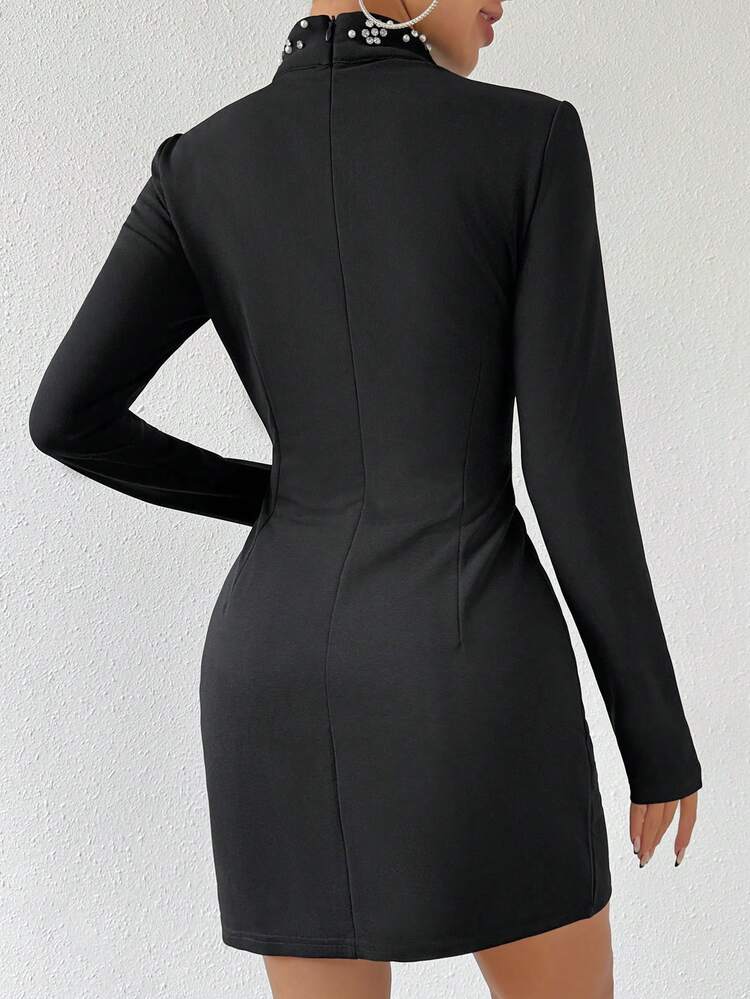 Women'S Pearl Decorated Openwork Collar Dress