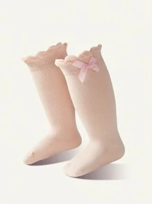 Cozy Pixies 2pairs/Set Adorable Floral Pattern Over Knee Socks With Bowknot Decor For Baby Girl, Suitable For Daily Wear And - Multicolor - View 4