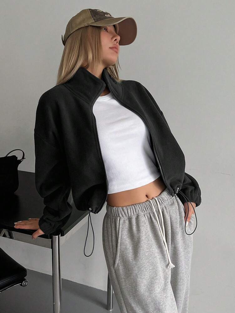 Women's Zippered Front Drawstring Hem Jacket