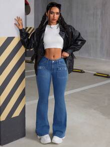 SHEIN ICON Jednolity kolor Flared Jeans