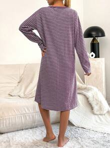 EURMUSE Embroidered Striped Nightgown - Purple - View 2