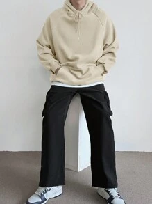 DAZY Nam Raglan Tay áo dài Hoodie Với dây rút - Màu be - Xem 2