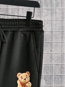 GENTILAND 男士熊和字母印花束口連帽卫衣和裤子套装 - 黑色 - 查看 10