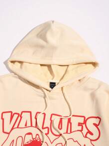 ROMWE MEN Grunge Punk Men's Fleece Hoodie With Character And Letter Print And Drawstring