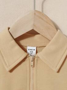 Boys' Loose Casual Zipper Half-Cardigan Top And Shorts Two-Piece Set