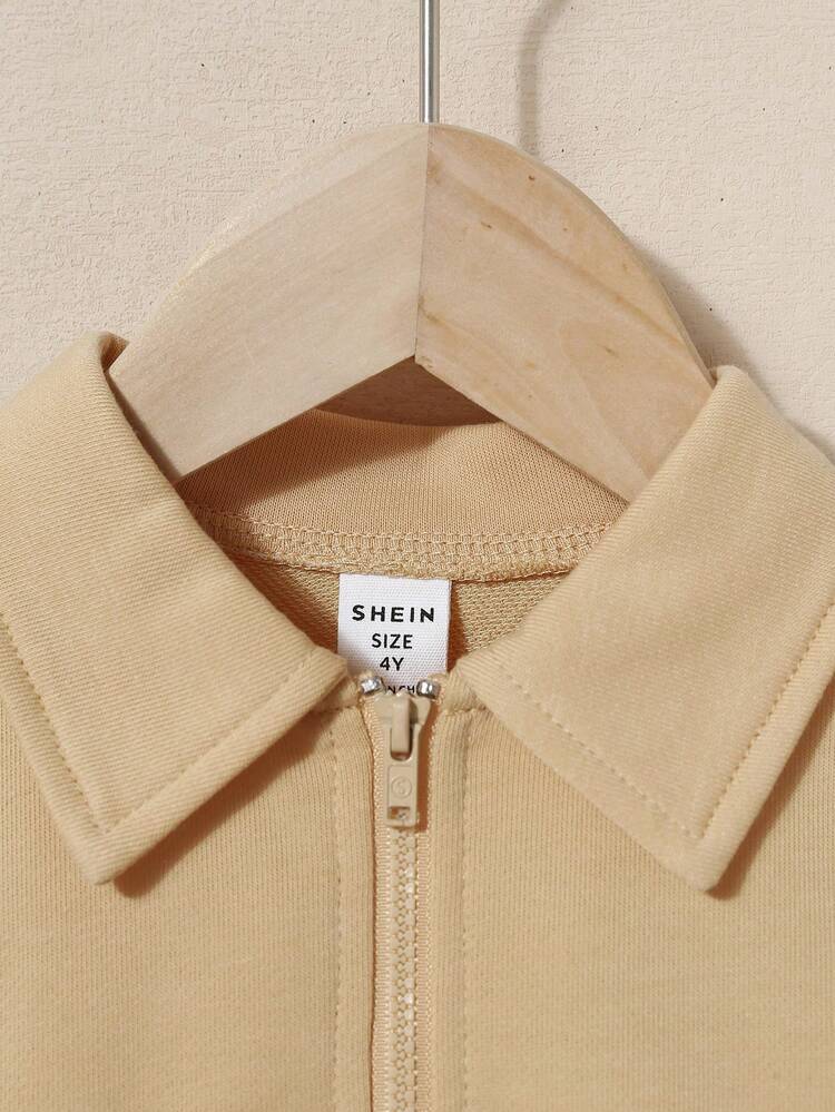 Boys' Loose Casual Zipper Half-Cardigan Top And Shorts Two-Piece Set