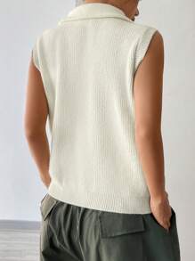 SHEIN Unity Zipper Turtleneck Solid Color Sweater Vest - White - View 2