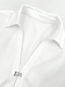 SHEIN EZwear Solid Hook And Eye Front Shirt - White - View 5