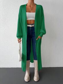 EURMUSE Cárdigan De Hombros Caídos De Color Liso - Verde Oscuro - Ver 4