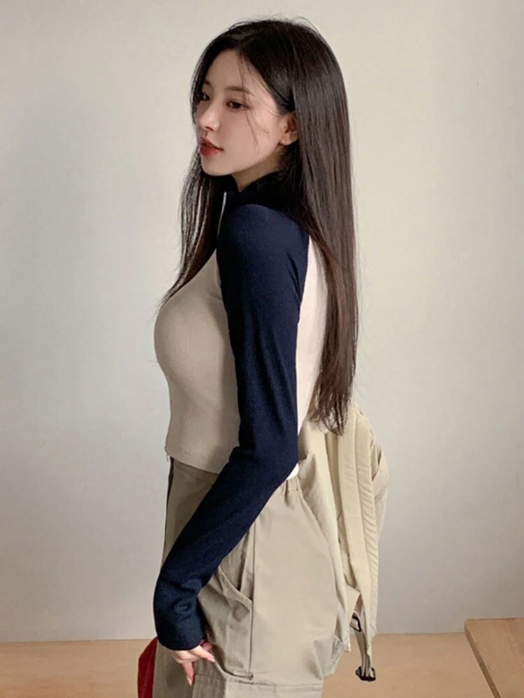 Zipper Front Decorated Raglan Sleeve T-Shirt