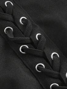 SHEIN MOD Plus Size Shoulder Strap Wide Strap Top With Tie Side - Black - View 4