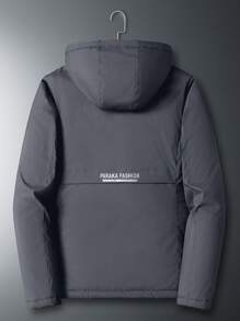 男士长袖字母拼接细节泰迪绒连帽羽绒服（不含内衬），秋冬款 - 灰色 - 查看 2