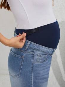 SHEIN High Waisted Straight Leg Maternity Jeans - Medium Wash - View 3