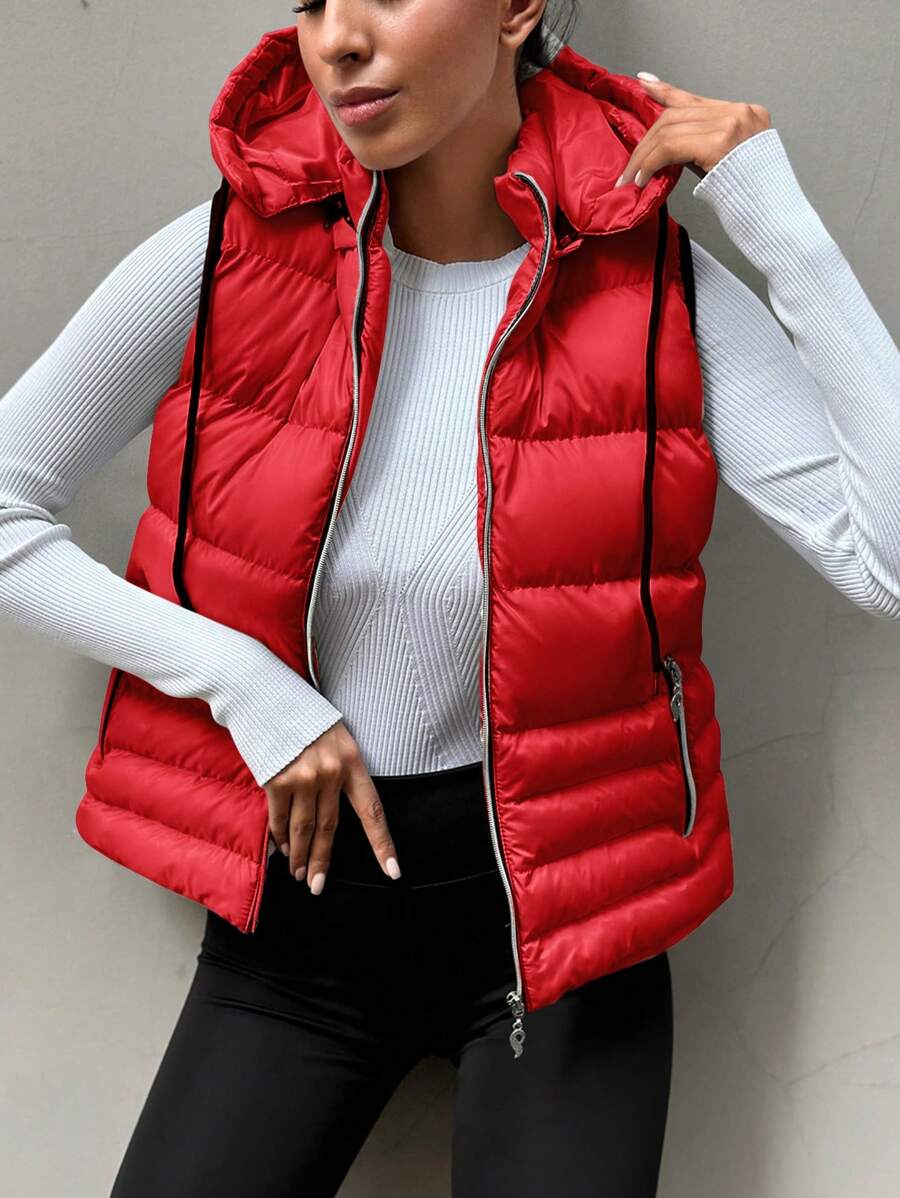 RueChic Women's Hooded Padded Vest Jacket - Red - View 1