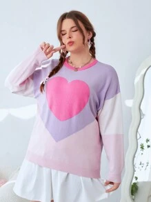 SHEIN EZwear 大尺碼心型拼色毛衣 - 彩色 - 查看 3
