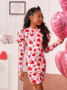 SHEIN 青少女甜美而酷的針織泡泡袖圓領長袖連衣裙,適合日常穿著 - 彩色 - 查看 6