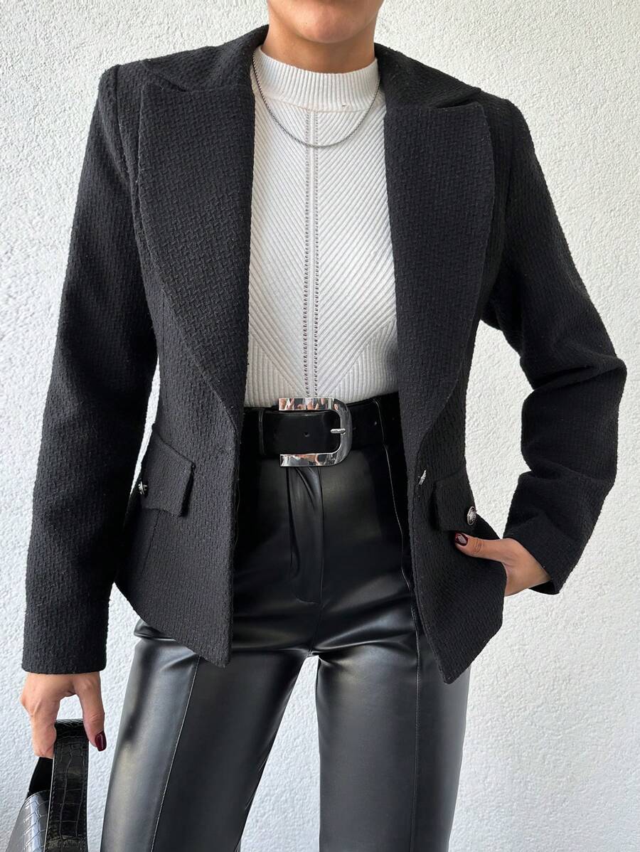 Vòng cổ Kẻ sọc Len Áo vest - màu đen - Xem 1