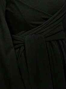 Seusyu 純色燈籠袖連身裙 - 黑色 - 查看 5