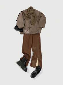 FRIFUL 落肩袖PU皮革外套 - 卡其色 - 查看 9