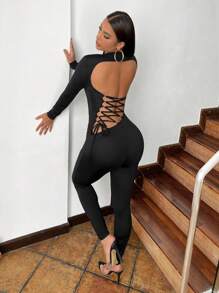 Zolique Backless Strappy Women's Bodycon Jumpsuit - Black - View 1