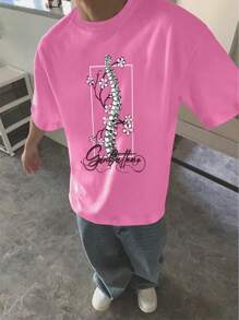 Manfinity Hypemode Men's Bone And Letter Printed Short Sleeve T-Shirt - Pink - View 3