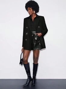 Maija 女用口袋 Pu 皮短褲 - 黑色 - 查看 6