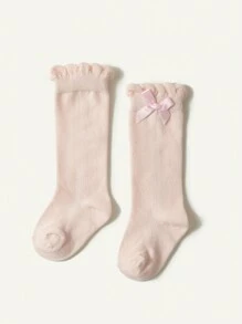 Cozy Pixies 2pairs/Set Adorable Floral Pattern Over Knee Socks With Bowknot Decor For Baby Girl, Suitable For Daily Wear And - Multicolor - View 6