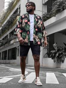 GENTILAND 男士大尺碼熱帶印花梭織休閒開襟襯衫 - 彩色 - 查看 3