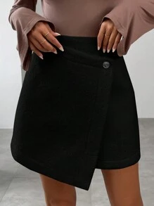 SHEIN Privé 女用不對稱下擺半身裙 - 黑色 - 查看 3