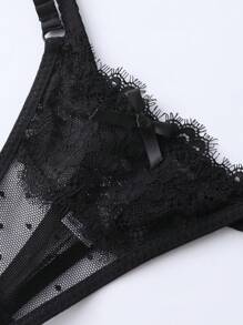 Snug Zone 5件套对比色蕾丝网眼丁字裤性感内衣 - 黑色 - 查看 3