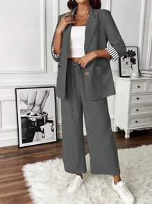 SHEIN Clasi 條紋拼接休閒套裝