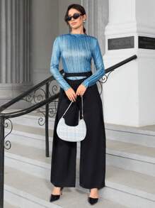 Chiquease Solid Hollow Out Wide Leg Pants Fall Cloth For Women - Black - View 7