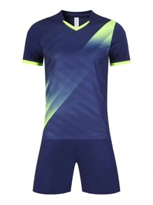 Riding 男士印花足球球衣套裝 - 藍色 - 查看 1