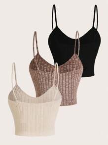 SHEIN Privé Camiseta elegante acanalada de colores múltiples para tallas grandes, surtido de piezas de tops sexys para mujer - vestido, parte superior, top acortado, top corto sexy