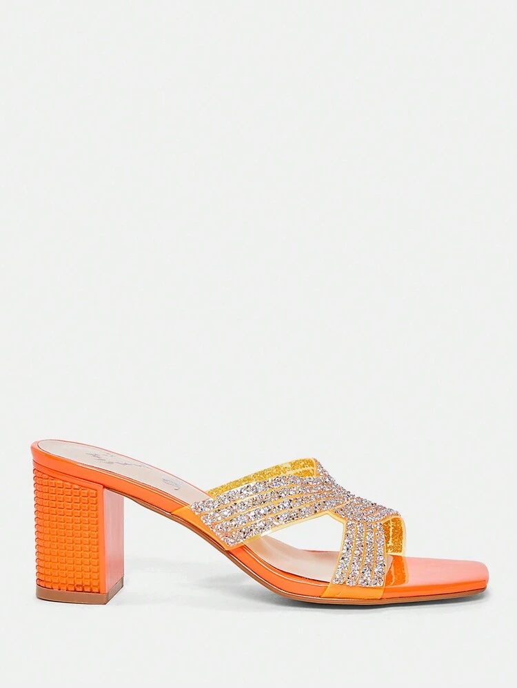 Rhinestone Decor Criss Cross Mule Sandals