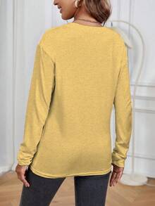 SHEIN EZwear Slogan & In hoa Áo thun - Màu Khaki - Xem 2