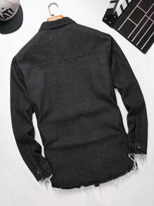 Manfinity Homme Loose Fit Men's Brushed Casual Denim Shirt - Black - View 2