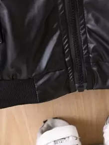 嬰兒男童pu皮革棒球外套 - 黑色 - 查看 4