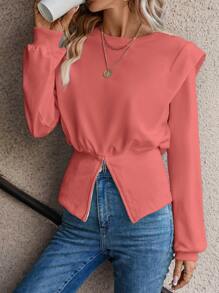 SHEIN LUNE Của phụ nữ Dây kéo Viền chia cắt Áo nỉ - Màu Hồng  San hô - Xem 1