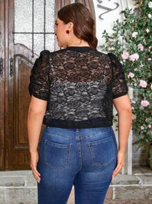 Reflora Plus Size Women Short Lace Jacket,Valentine Day Winter Fall Autumn - Black - View 2