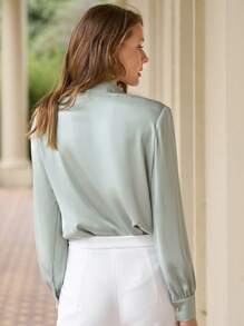 Anewsta Women'S Solid Color Shirt With Asymmetrical Neckline And Hem - Green - View 2