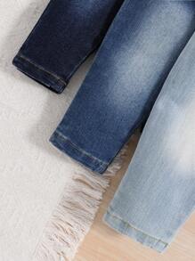 SHEIN Vintaside Kids Baby Girl Neutral Casual Daily Fully Elastic Waist Flat Pockets Stretchy Jeans In 3 Piece Sets, The Best Daily Basic Jeans Chic Outfits For Autumn/Winter - Multicolor - View 4